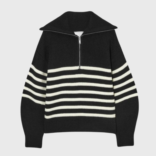 Claire | Striped Half Zip Sweater