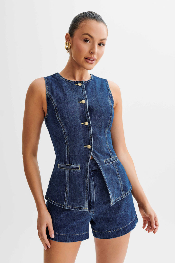 Senna | Trendy Denim Button Up Set