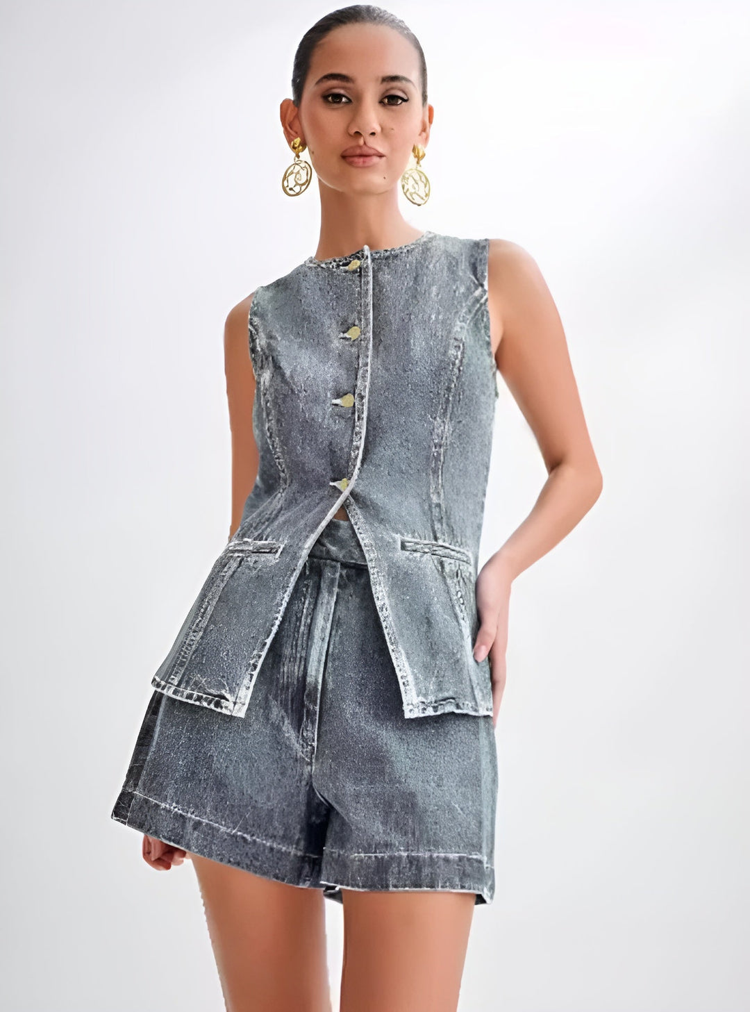 Senna | Trendy Denim Button Up Set